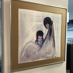 Rare Hand Signed 1974 Water ColorDeGrazia Navajo Mother and Child -33"x33" 