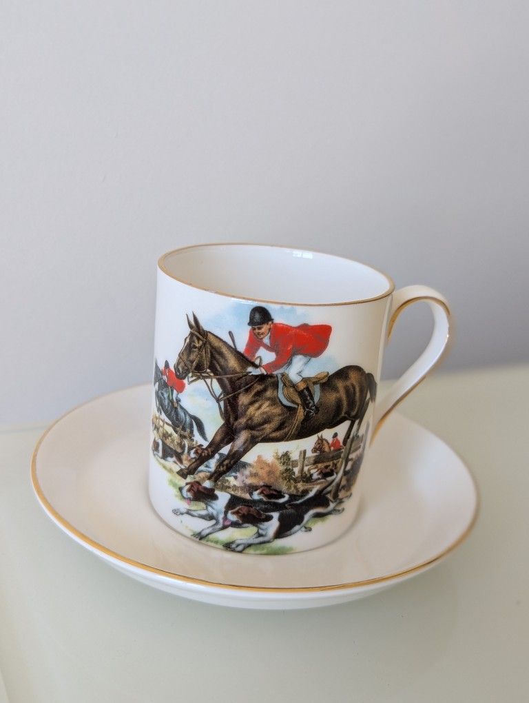 Royal Tuscan Fox Hunt Demitasse Cup & Saucer Set – Bone China, England 🐎