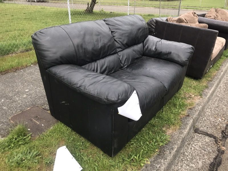 Black leather sofa