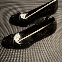 Black Leather High Heel with Leather Bow detail