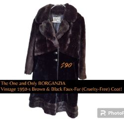 PRICE DROP !Vintage 1950s Or 60s BORGAZIA Faux Fur Long Coat