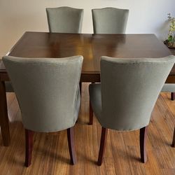 Solid Wood Dining Table with 6 Upholstered Chairs, Modern Transitional Dining Set