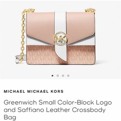 MICHAEL KORS Greenwich Small Color-Block Logo and Saffiano Leather Crossbody Bag