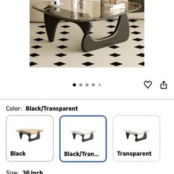 Coffee Table for Living Room Mid Century Modern Center Table with Glass Top and Wood, Transparent/Black
