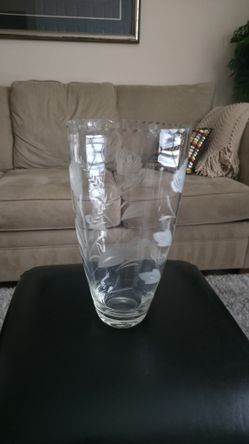 Vintage Smalandshyttan Floral Etched Glass Tall Vase