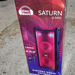 Musicy Beat Saturn Karaoke Party Speaker 12000W PMPO Bluetooth Speaker W/Mic, LED and Remote+Wheels Great choice for small venues or house parties New