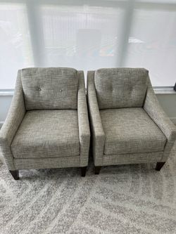 Pair of Modern Upholstered Accent Chairs – Gray/Taupe
