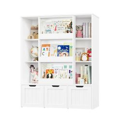 Homfa Kids Bookcase with Toy Storage Drawers – White