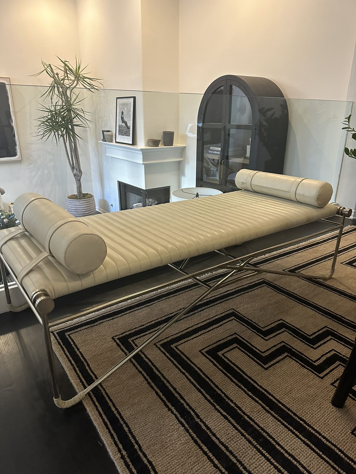 CB2 “La Strizza” White Leather Bench