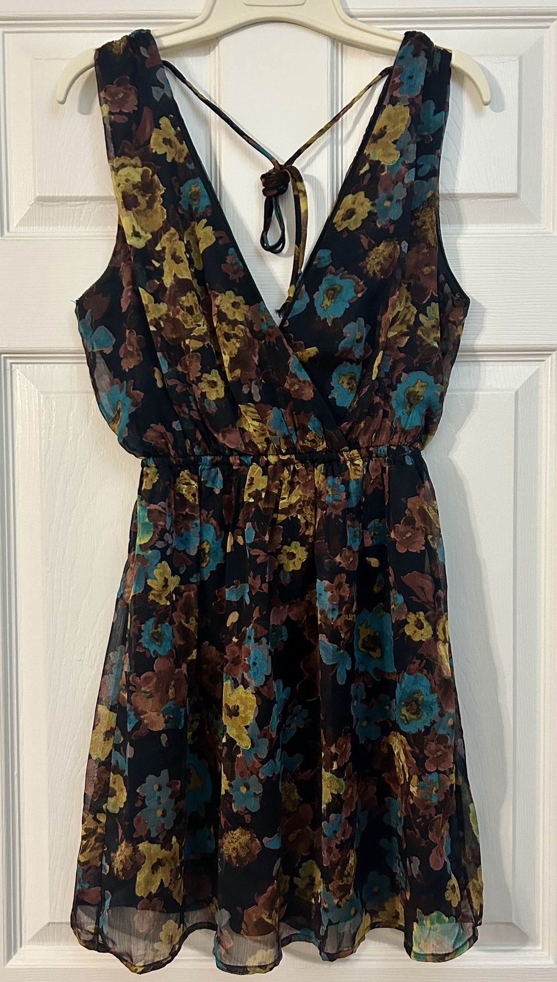 Forever 21 Summer Dress Fit and Flare Floral Flowers Blue Yellow Brown Red Pink Size Petite Small