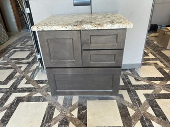 Wood Cabinet w/ Real Granite Top & Deep Drawers