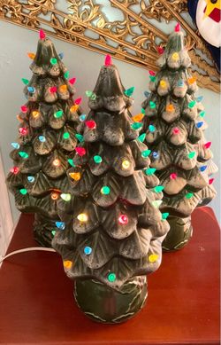 3 Vintage light up Ceramic Christmas Trees-each tree is 16 inches tall