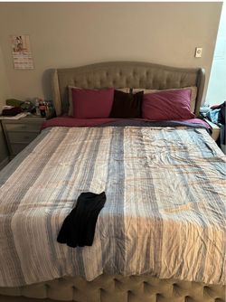 Tufted Upholstered Cal King  Queen Bed Frame and Mattress