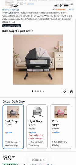 Grey Bedside Sleeper Bassinet - Brand New