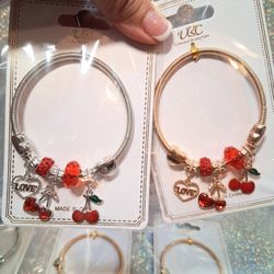 New Cherries Pandora Charm Bracelets In Gold & Silver - $2.50 Each