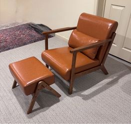 Faux Leather Chair/Foot Rest & Pillow