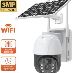Solar Security Cameras Wireless Outdoor, 2K 3MP Pan Tilt 355° View IP65 Waterproof Rechargeable Battery Powered PTZ WiFi Camera with PIR, Color Night