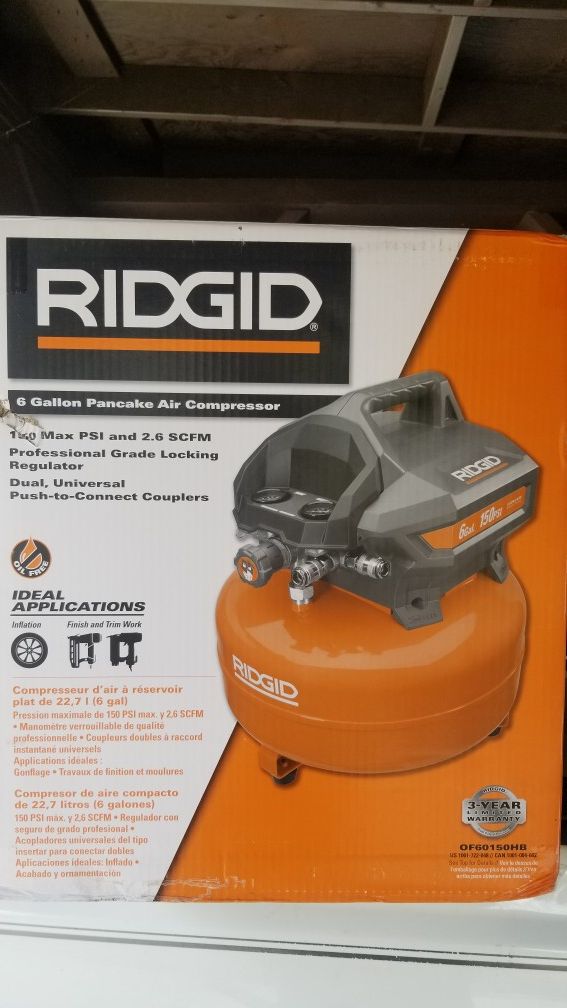 Rigid 6 Gallon Pancake Air compressor (150psi, oil free pump) for Sale