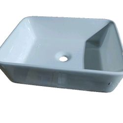 Rectangle Gloss White Ceramic Basin Bathroom Sinks Above Counter Top