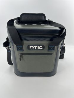RTIC Soft Pack Insulated Cooler Bag Gray Black Blue Zipper Shoulder Strap