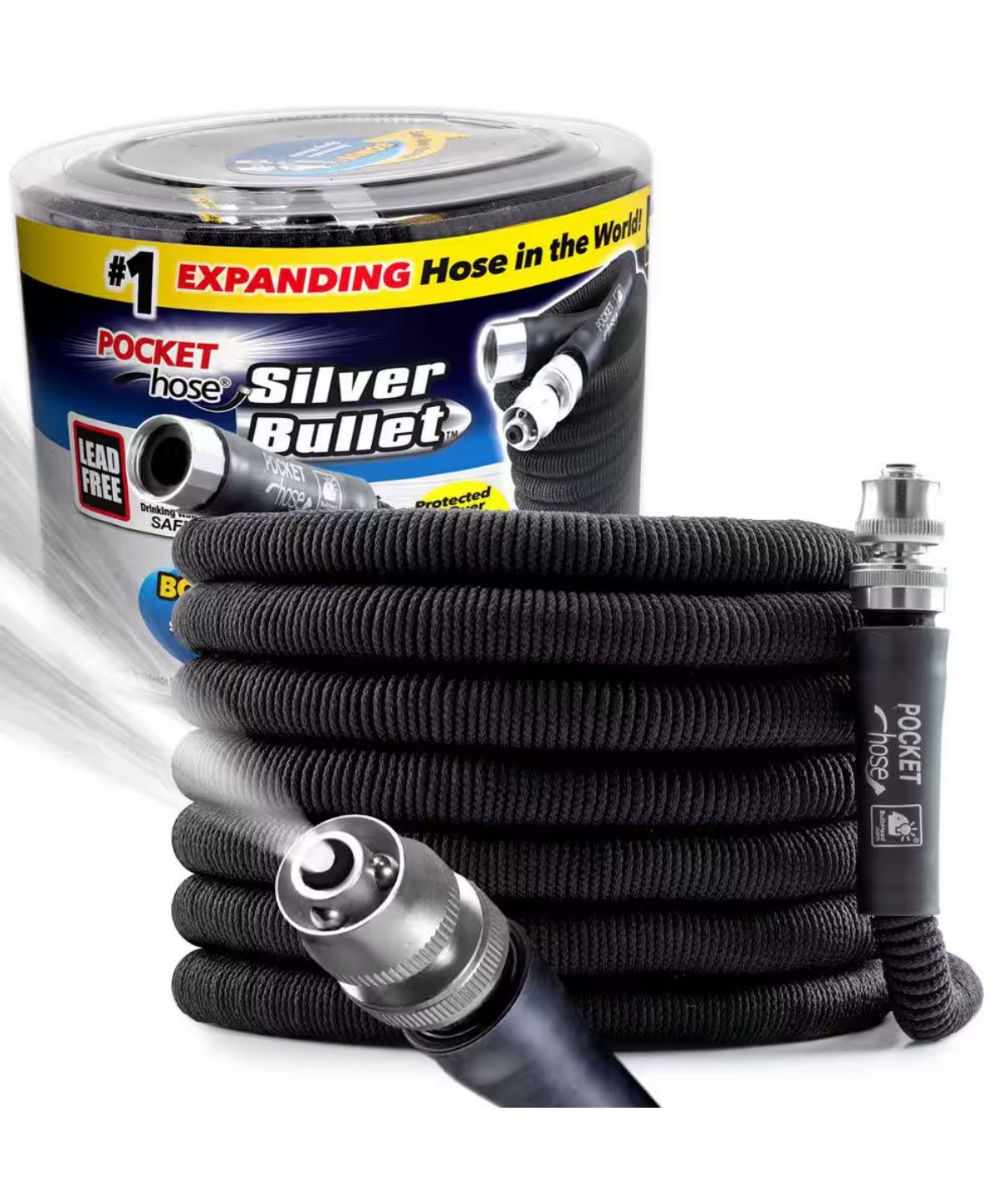 Pocket Hose Silver Bullet 100FT Expanding Garden Hose With Bonus Spray Nozzle