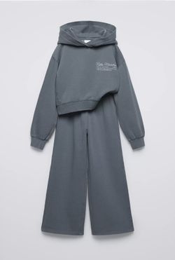 Zara 11/12 Years Grey  Matching Sweatshirt And Wide Leg Plush Pants