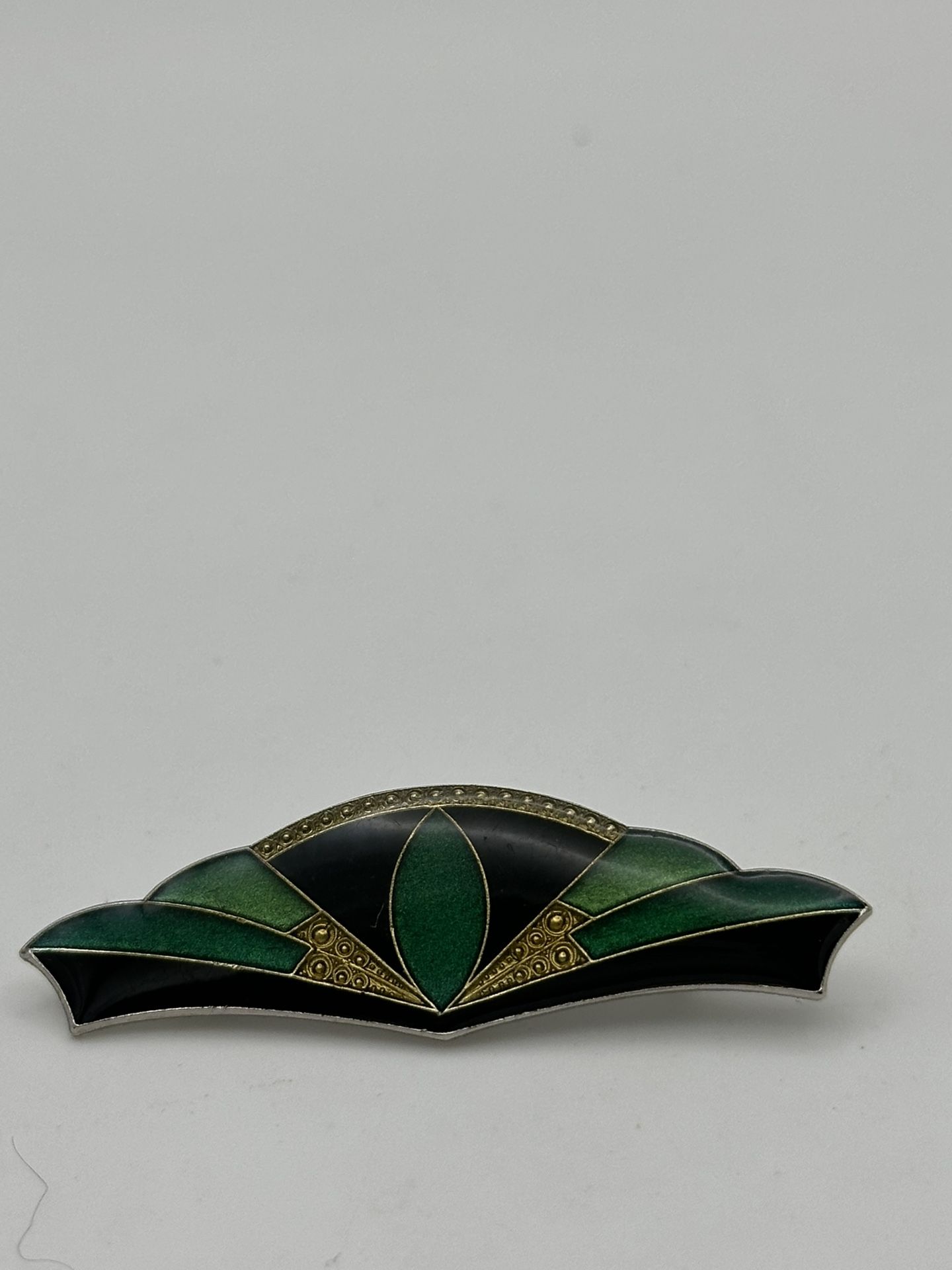 Pierre Bex REO Brooch Art Deco Nouveau 1970’s Rare 2 1/2” Green Gold & Black Good Condition 