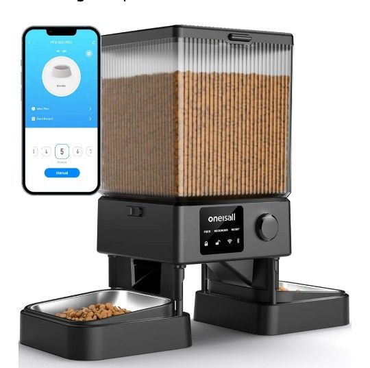 oneisall Automatic Cat Feeder with 5G WiFi, Automatic Cat Food Dispenser for 2 Cats Small Pets, 20 Cups/5L Timed Dry Food Dispenser with APP Control