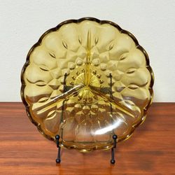 Vintage Anchor Hocking Fairfield Amber 3 Part Relish Serving Dish