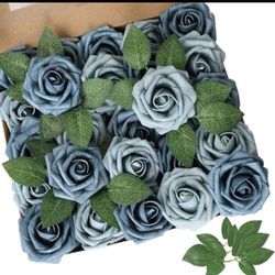 Dusty Blue Artificial Foam Roses with stems 45 pcs