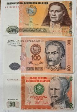 Banco Central de Reserva del Perú 500, 100, 50 Intis UNC GEM