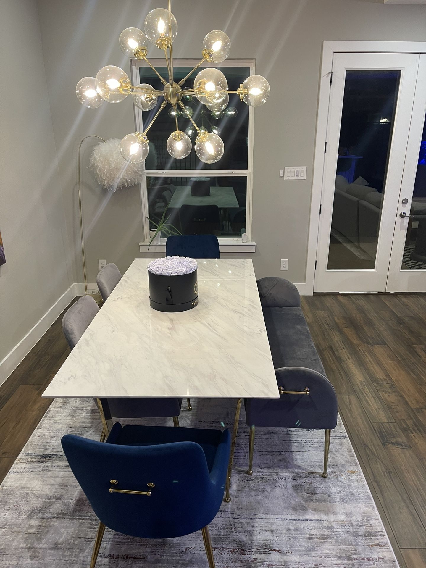 39in x 74in Marble Dining Table and Chair Set (High Fashion Homes)