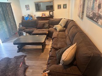 Brown Fabric Sectional Sofa with Chaise