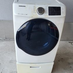 Samsung Front Load Dryer:ELECTRIC, ON PEDESTAL, WORKS GREAT,HAS SOME DISCOLORATION ON THE EXTERIOR;REASON FOR THE LOW PRICE 