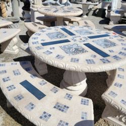 Concrete Mosaic Picnic Table with 3 Benches/ Outdoor Patio Furniture
