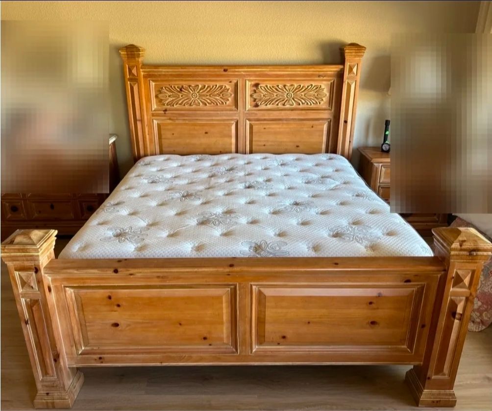 Queen bed frame, mattress, and box spring!
