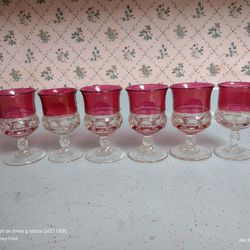 Vintage Kings Crown Thumbprint Stemmed Glassware Ruby Set Of 6