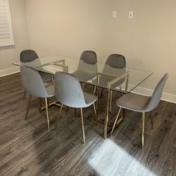 Big Glass Dining Table Set For 6 People