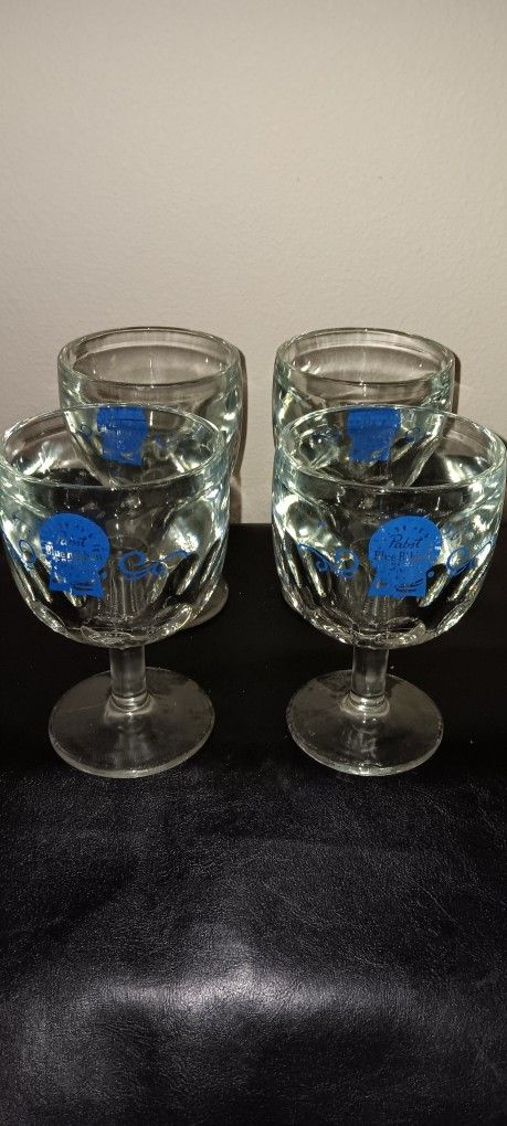 Vintage Pabst Blue Ribbon Thumbprint  Glass Goblets