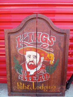 Kings Head Pub & Lodging Wooden Dartboard Cabinet
