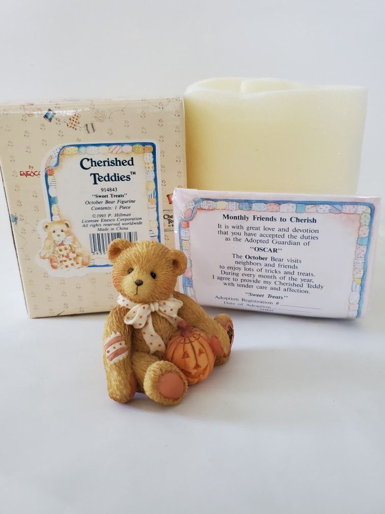 Cherished Teddy Figurine "Oscar" October Vintage 1993 NIB 914843 MINT BEAR
