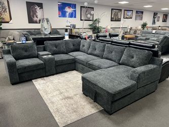 Gray Sofa Sectional Sleeper w/ Storage Chaise
