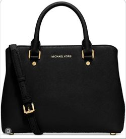 Michael Kors medium savanna black saffiano satchel tote purse with strap