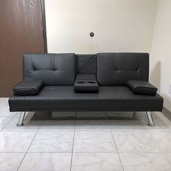 $155 (New in box) Futon sofa bed convertible folding recliner couch living room furniture, size 65x30x31” 