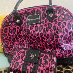 Loungefly Hot Pink Skull Purse with matching wallet