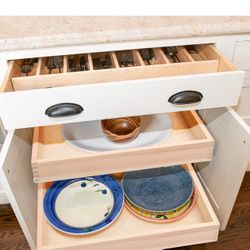 New 20”W x 21”D x 3”H Soft Close Slide Out Wood Drawer Organizer for Kitchen, (Cabinet Width>20.5 inches for Bottom Assembly, Width= 20 inches for Sid