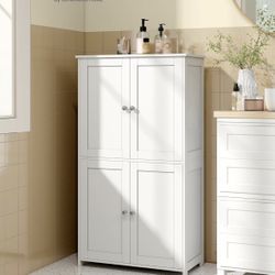 VASAGLE Floor Storage Cabinet, Shaker Cabinet with 2 Adjustable Shelves, 4 Doors, Tall Freestanding Organizer Unit, for Kitchen Bathroom Living Room, 