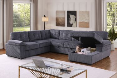 Corduroy Extended Pullout Sleeper Sofa Bed Sectional Couch