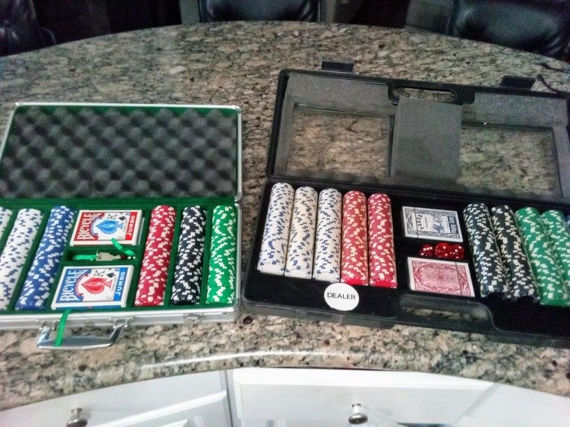 Brand New Poker Chip Sets (3) & Brand New Poker Table