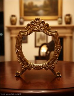 Gold Antique Metal Frame Decorative Boudoir Table Mirror Ornate Flowers Design  7.5"×10"